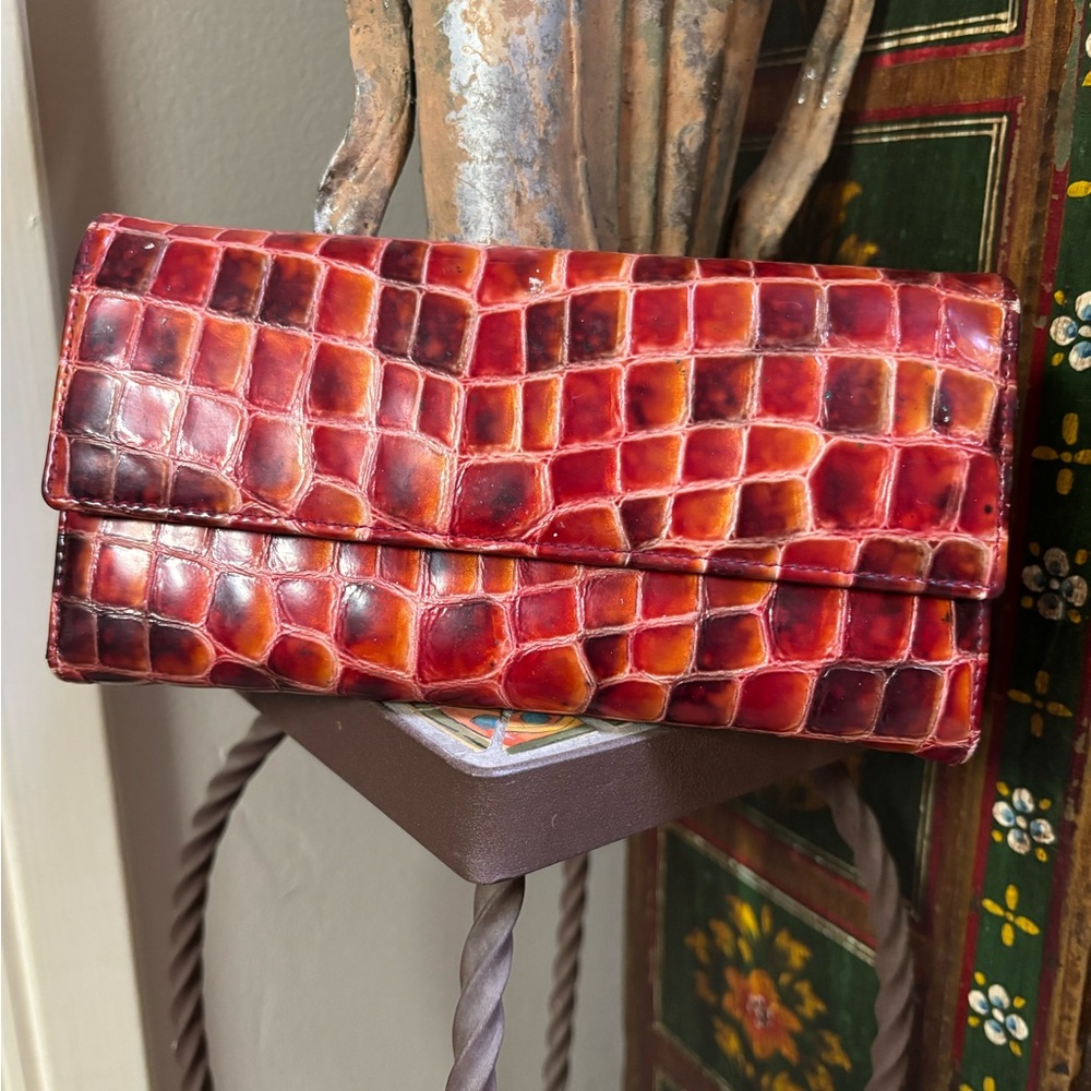 Croc-Embossed Lodis brick colored wallet